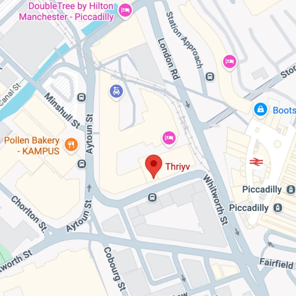 Map of Thriyv clinic at 14–16 Whitworth Street, Manchester M1 3BS